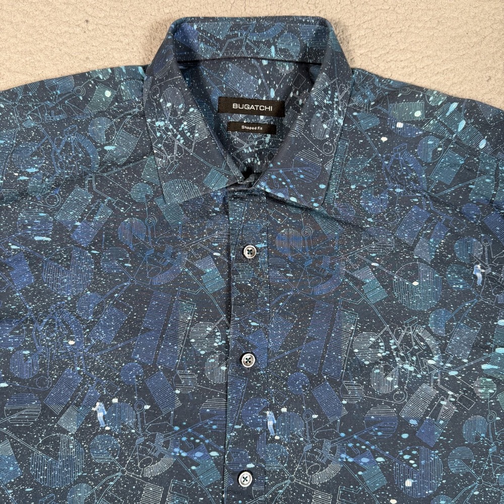 Bugatchi Shirt Mens XL Space Graphic Button Up Shaped Fit Casual Preppy Galaxy